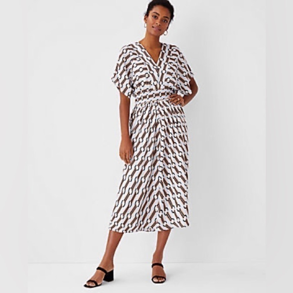 ANN TAYLOR Chain Print Midi Dress in Gray Smoke